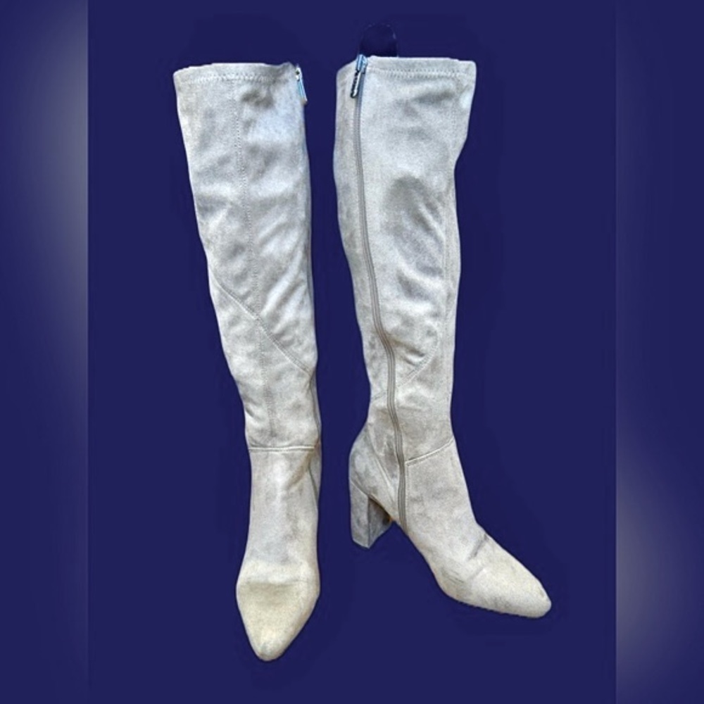 Franco Sarto Gray Faux Suede Flavia Over the Knee Boots w/ Chunky 3” Heel 7 1/2M